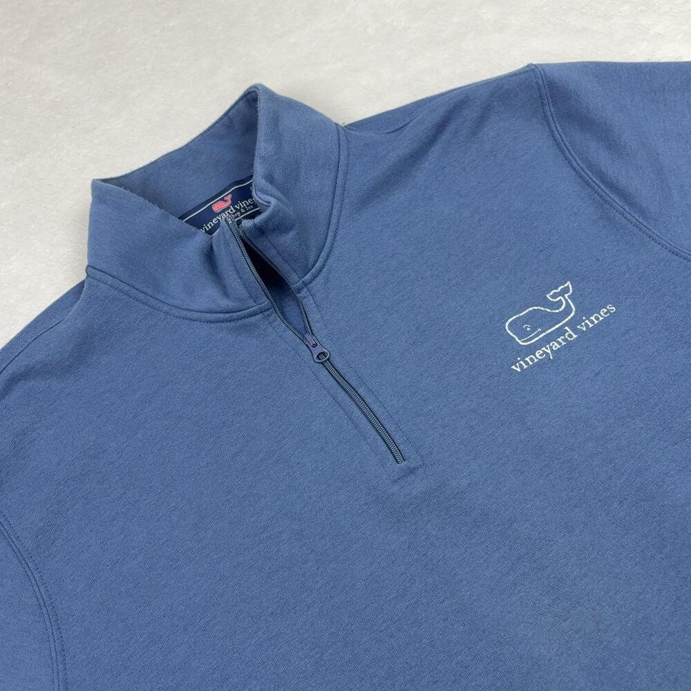 Vineyard Vines Pullover Men L Blue Quarter Zip Mock Neck Whale Logo Back Print
